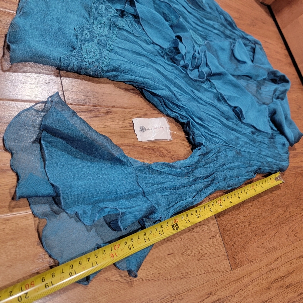 Marshall Rousso Teal Ruffle Button Down Blouse - Picture 13 of 13